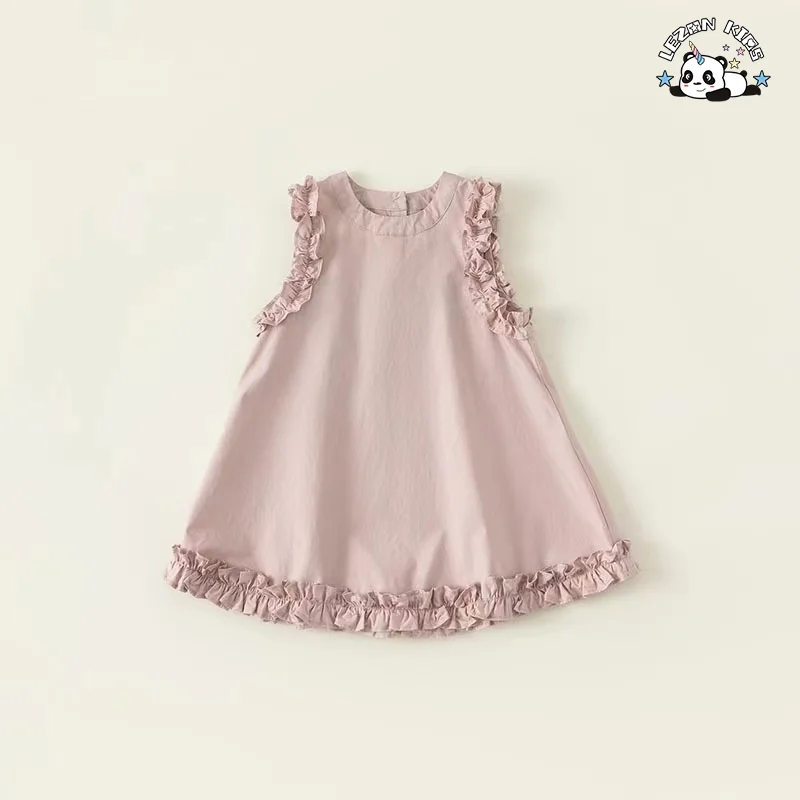 LEZONKIDS - Novas Tendências de Varejo Personalizar Cor Pura Bonito Sem Mangas Últimos Projetos de Vestidos para Crianças para o Verão